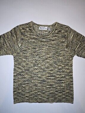 Mel & Lisa 100% Pure Silk Knit Sweater Women's Medium Brown Tan Short Sleeve